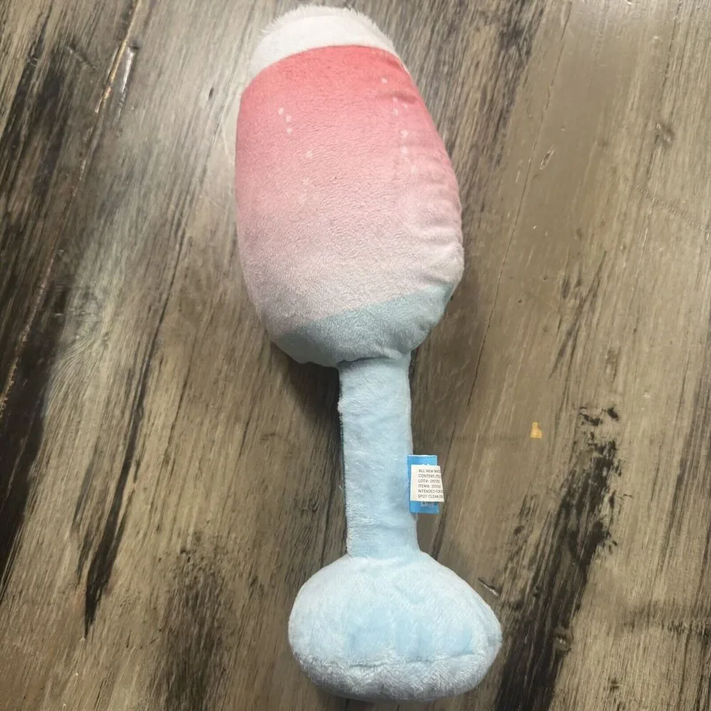 Bark Box Pink Blue Chompagne Plush Squeak Spiky Ball Fetch Chew Play Dog Toy